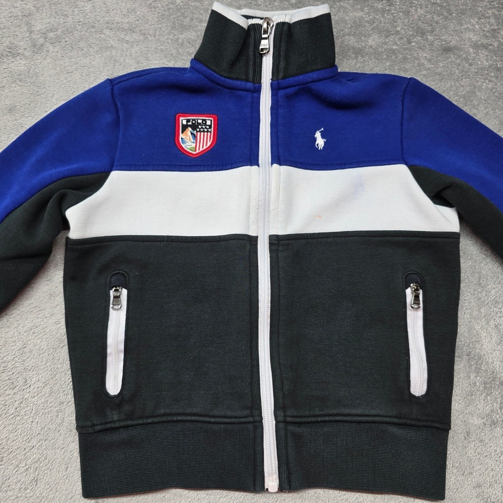 Polo Ralph Lauren Kids Colorblock Zip Track Jacket Blue White Black 3T 3/3T Logo